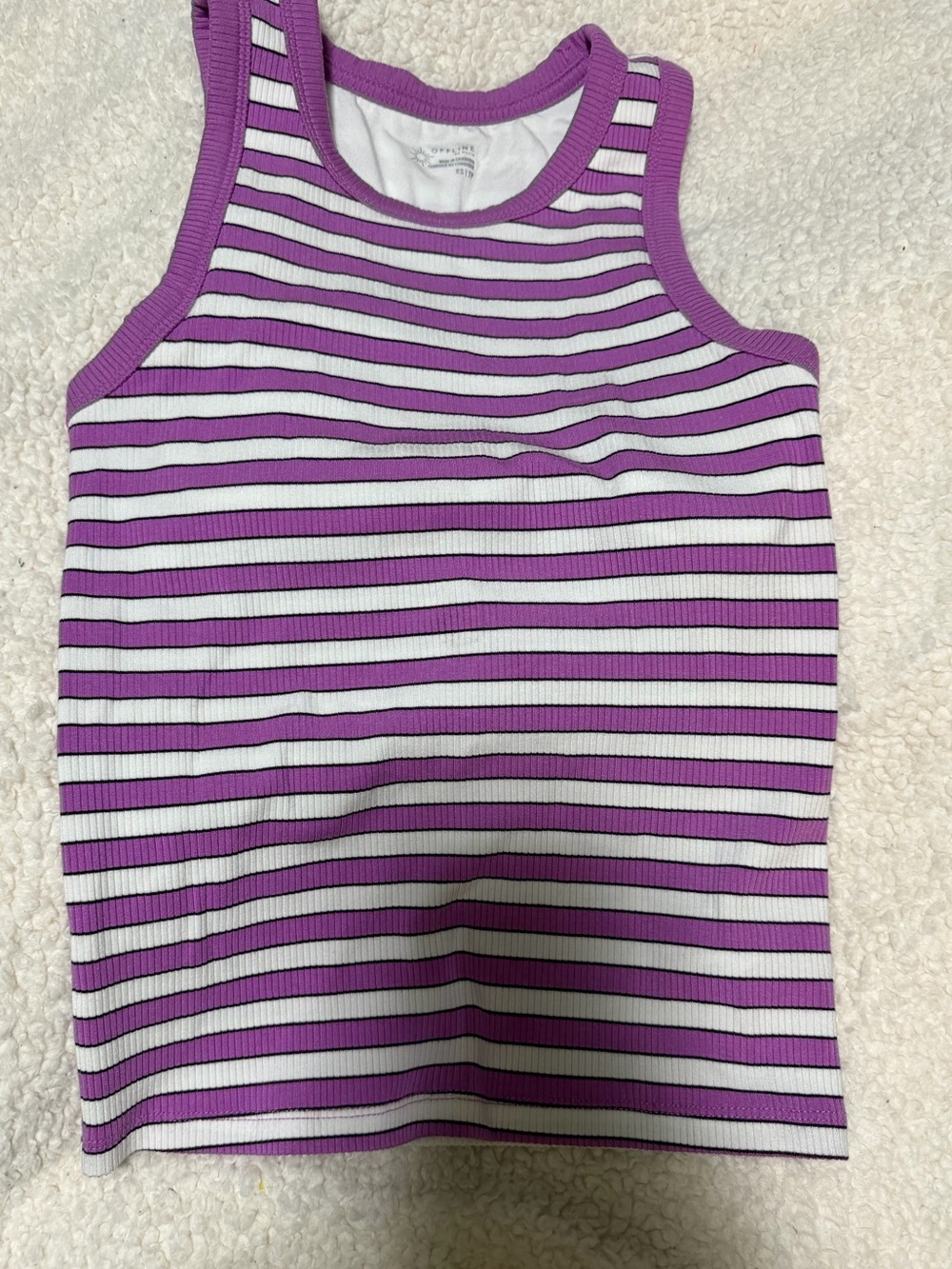 Offline by Aerie Purple and White Striped Ribbed Tank Top